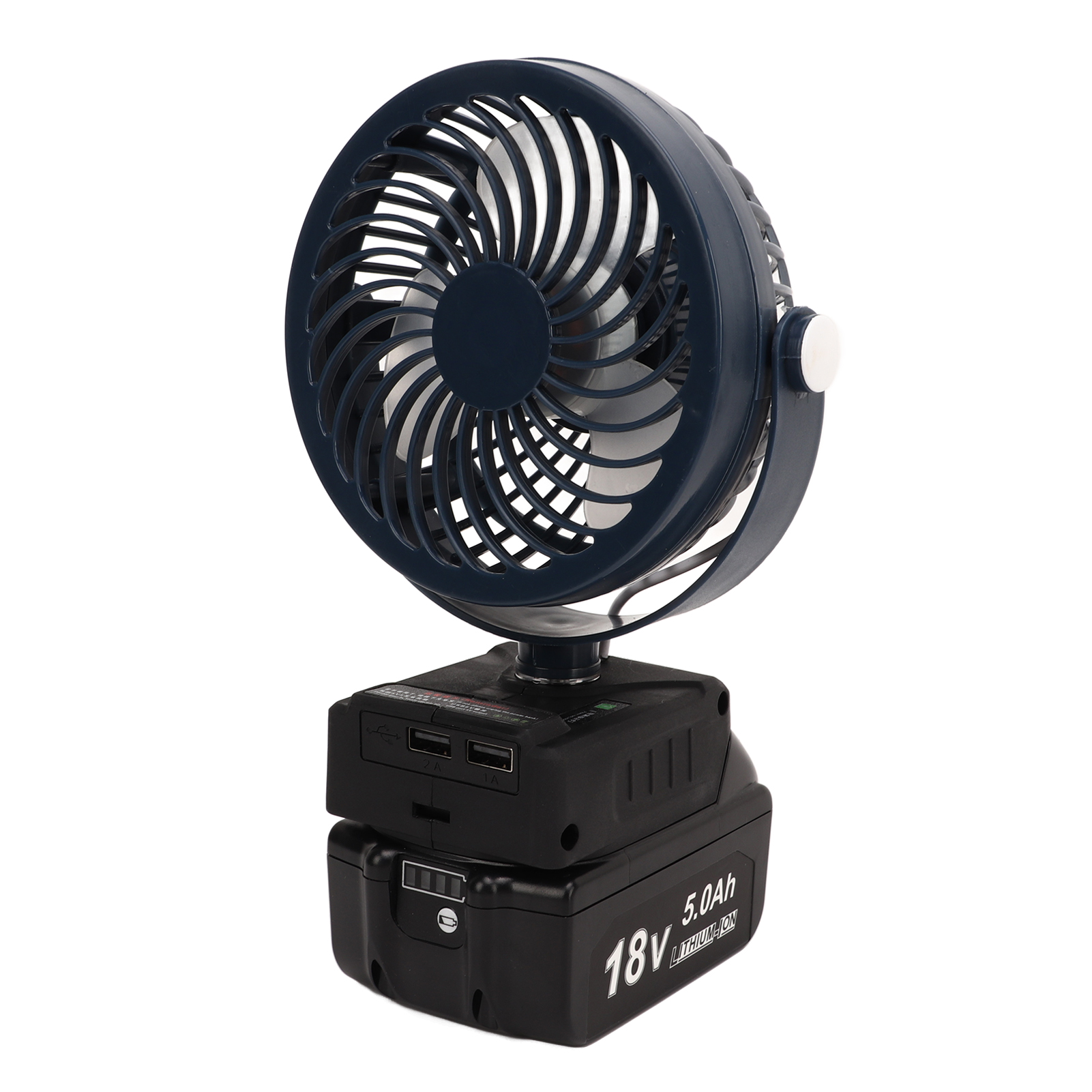 Kabelloser 13-cm-tischventilator, Usb-aufladbar, Eingebauter Akku, 2 Ladeanschlüsse, Mitternachtsblau, Kleiner Tragbarer Elektrischer Ventilator