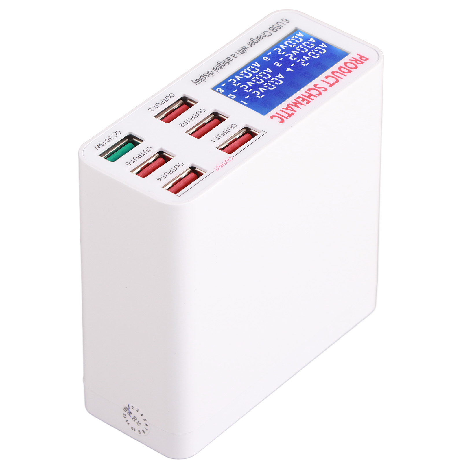 6-port-usb-ladestation Mit Digitalem Lcd-display, Intelligenter Lade-hub Mit Automatischer Geräteerkennung Für Den Schreibtisch, 100–240 V Eu-stecker