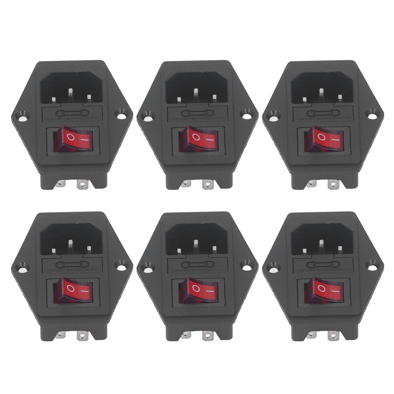 6-teiliger Iec320 C14-stecker Mit 10-a-sicherung, Schalter Und Kontrollleuchte, Ac250v 3-poliges Netzteilmodul
