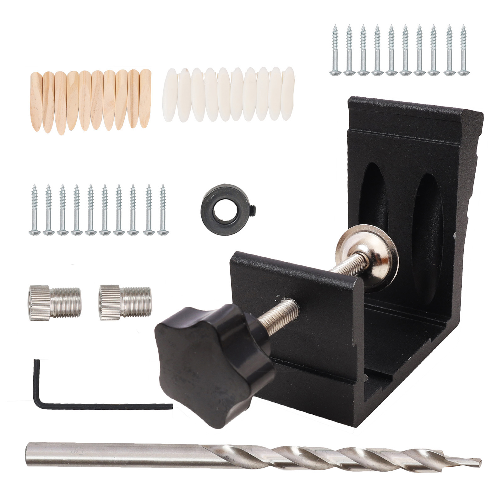 46-teiliges Set, Robuste Und Präzise Winkelbohrlehre Aus Schwarzem Aluminium, Winkelführung Für Die Holzbearbeitung, Winkelloch-positionierungsset.