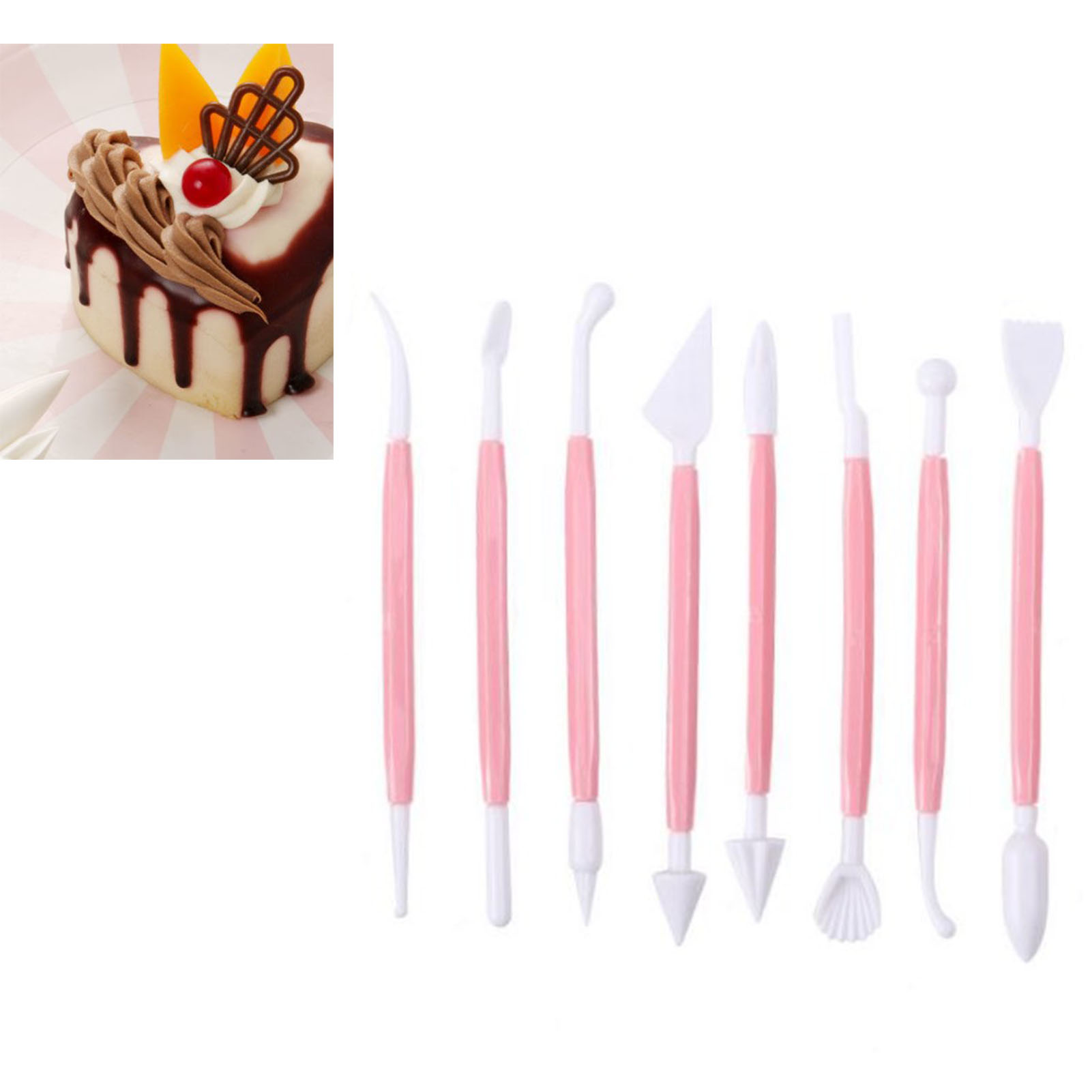 Set Mit 8 Doppelseitigen Rosa Tortengravierstiften, Manuelles Gebäckdekorationswerkzeug, Komfortabler Griff, Dessertschnitzset