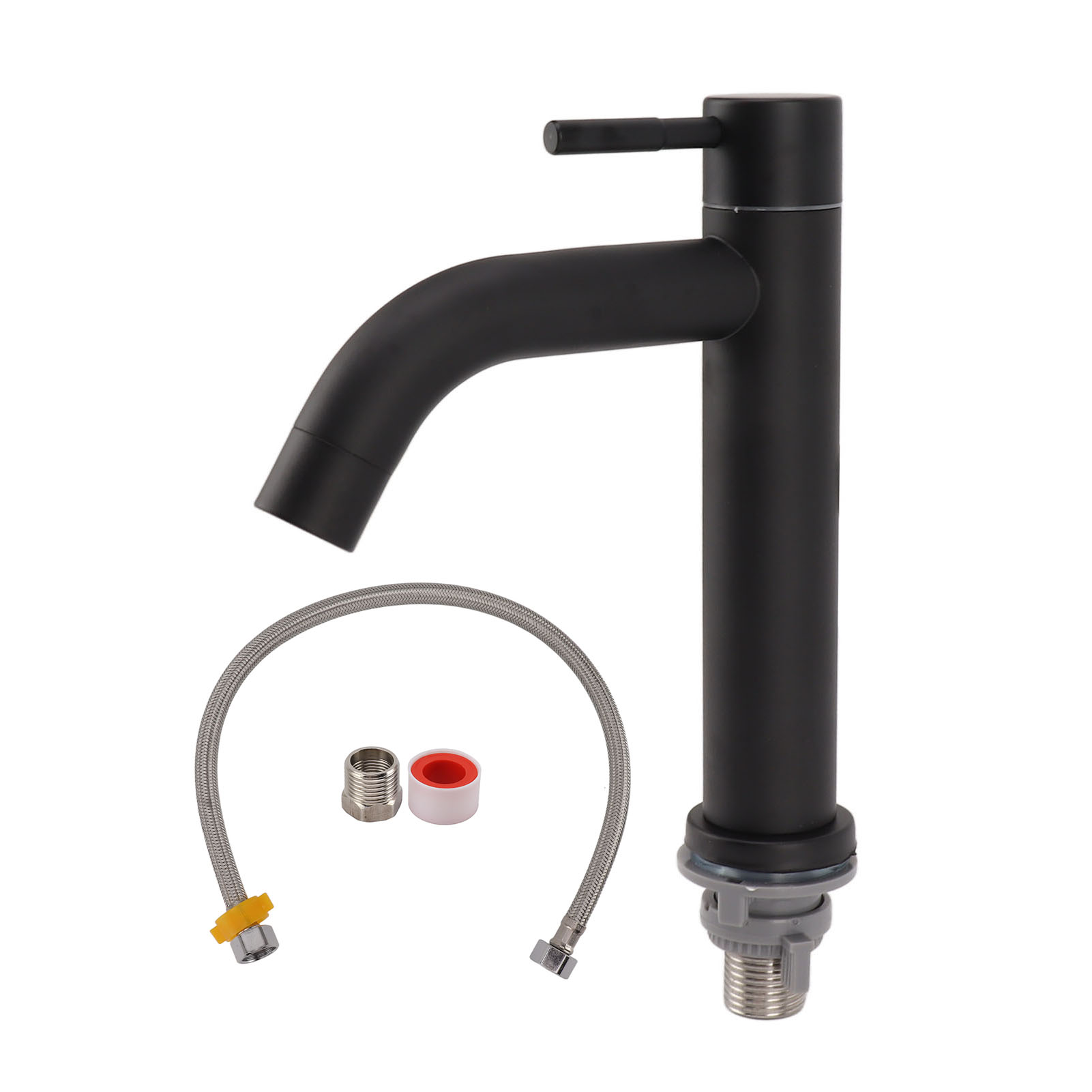 Robinet De Lavabo En Acier Inoxydable Moderne À Poignée Unique Et Un Trou Pour Eau Froide, Robinet De Lavabo Pour La Maison Ou L'Hôtel, Noir Arc