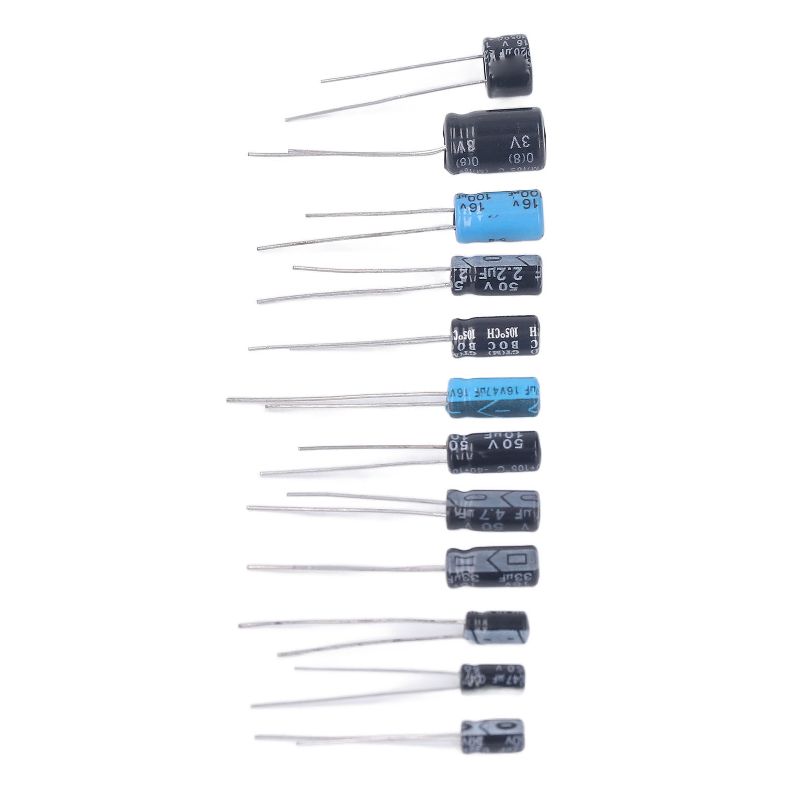 120-teiliges Set, 12 Werte, Elektrolytkondensatoren 0,22–470 Μf 50 V/16 V Schwarz Radial