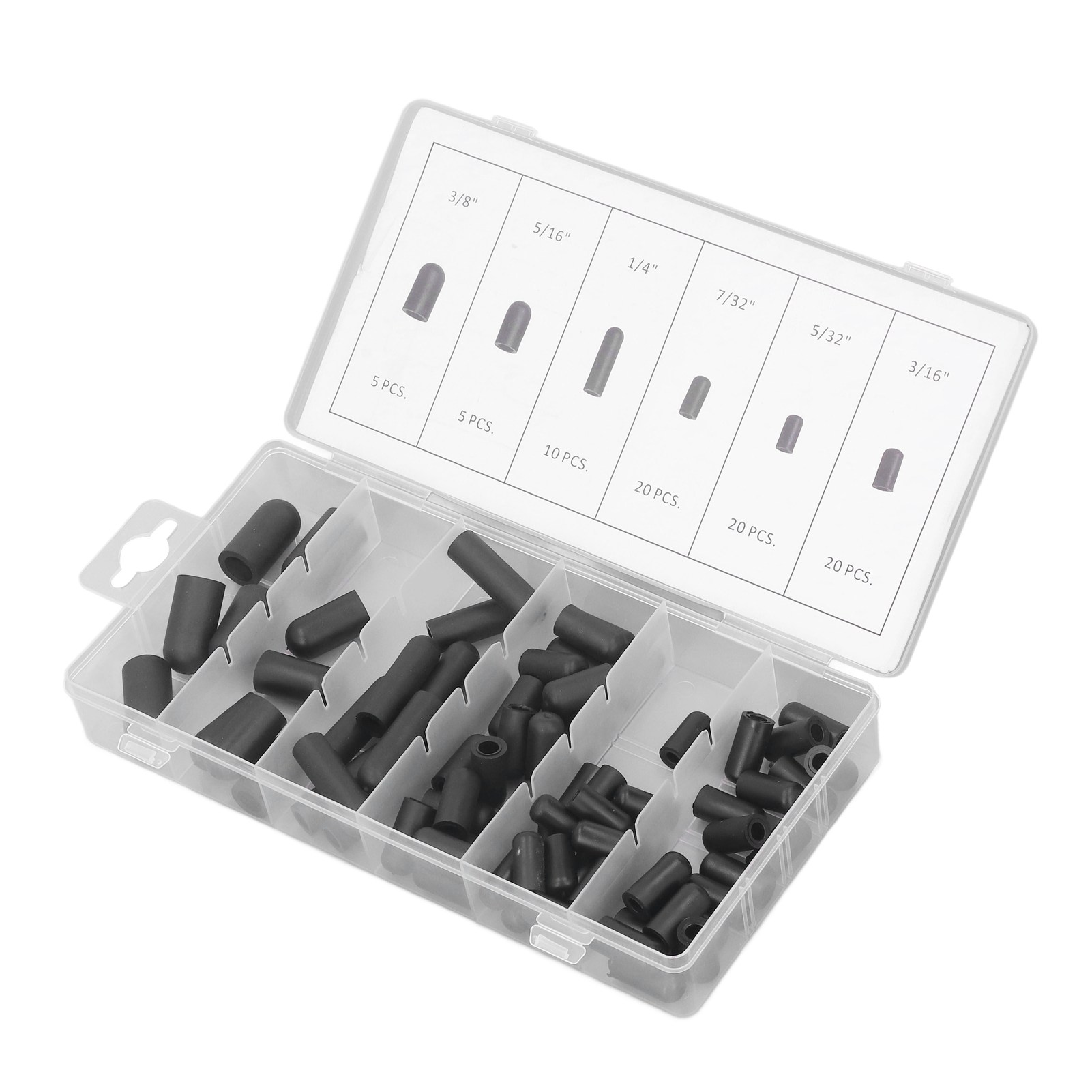 Set Mit 80 Gummi-vakuumstopfen, Hochtemperaturbeständig, Auslaufsicher, Sortiment 5/32 Bis 3/8 Zoll, Schwarz, Auslaufsichere Dichtungen.