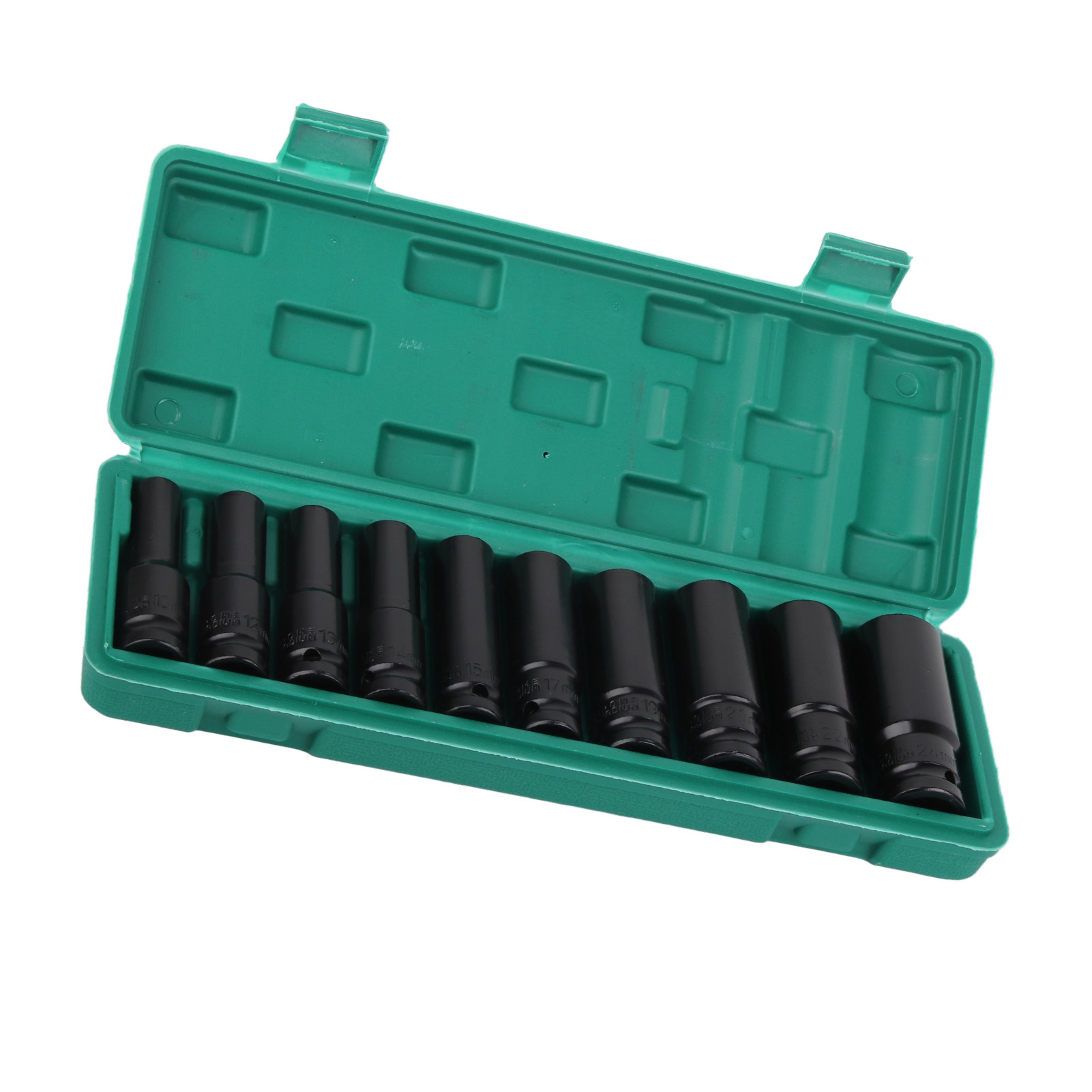 Set Mit 10 Schwarzen Schlagschrauber-einsätzen, 1/2"-ratschenschlüssel, Hochbelastbarem Kohlenstoffstahl, Robustem Hülsenkoffer Für Schrauben, Für Den Harten Einsatz.