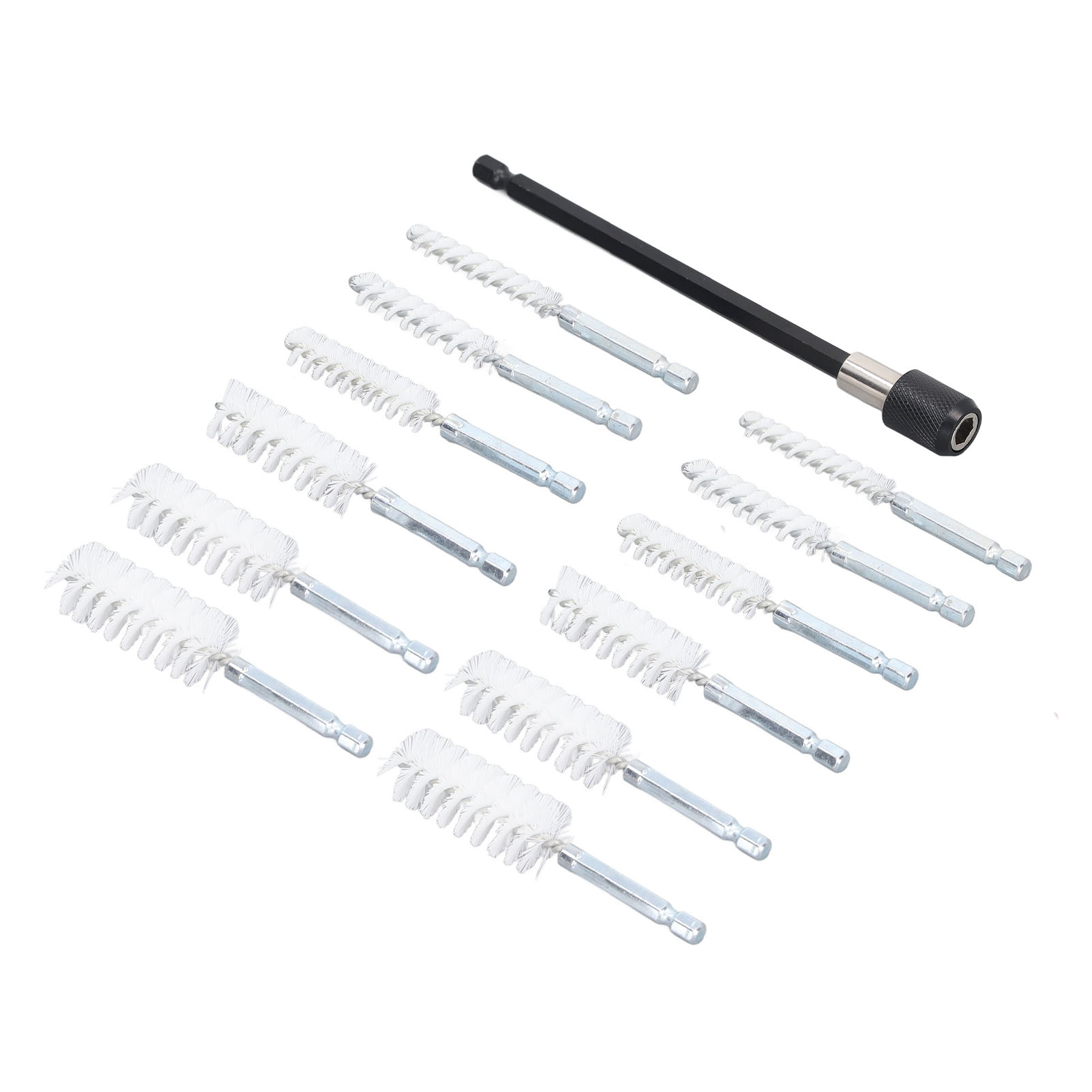 Set Aus 13 Bohrreinigungsbürsten, Durchmesser 8/10/12/15/17/19 Mm, 1/4 Zoll Schaft, 15 Cm Verlängerungsstange, Weißes Nylon.