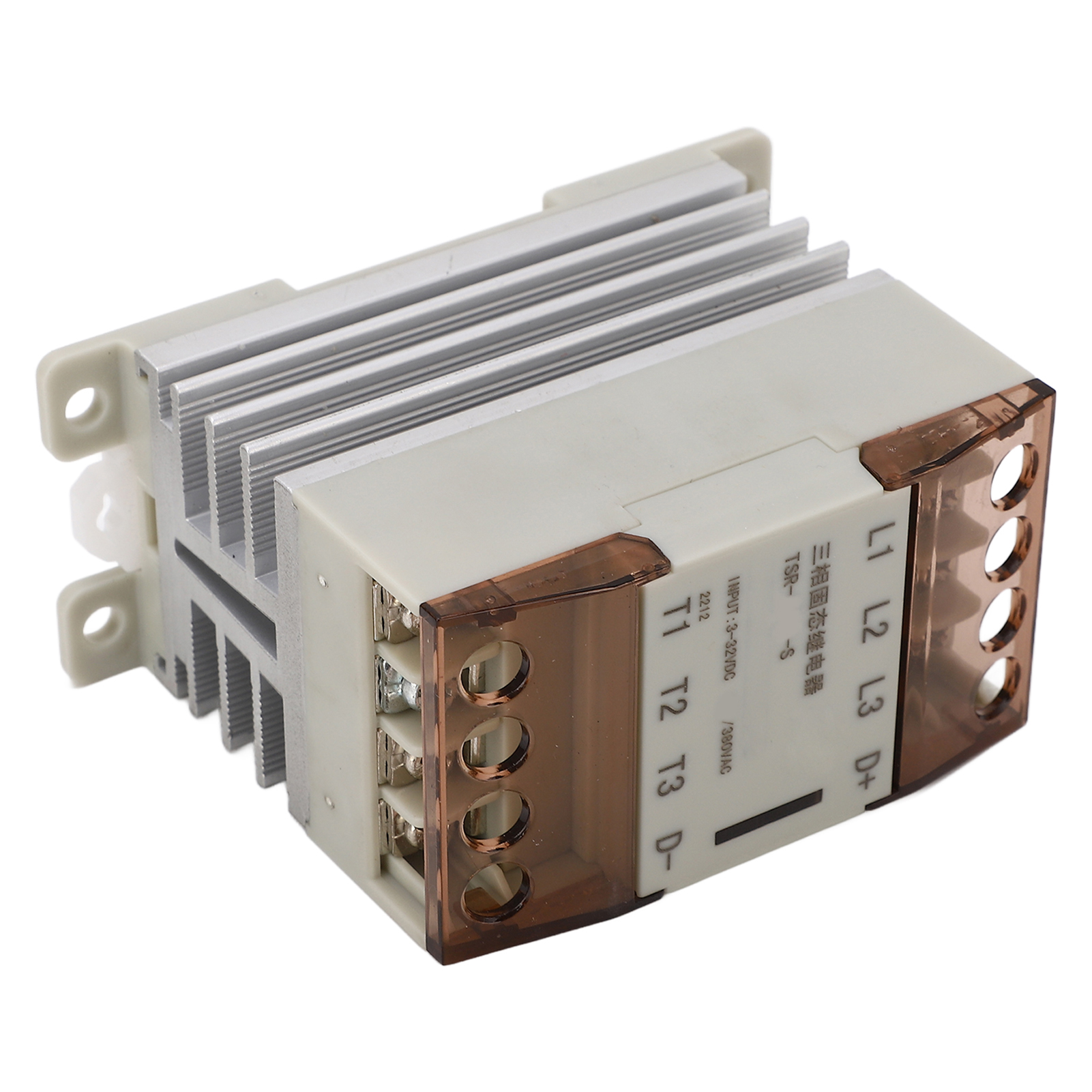 Dreiphasen-halbleiterrelais 40a Tsr 40da, Steuerspannung 3-32vdc, Last 24-380vac, Weißes Gehäuse Mit Integriertem Kühlkörper.