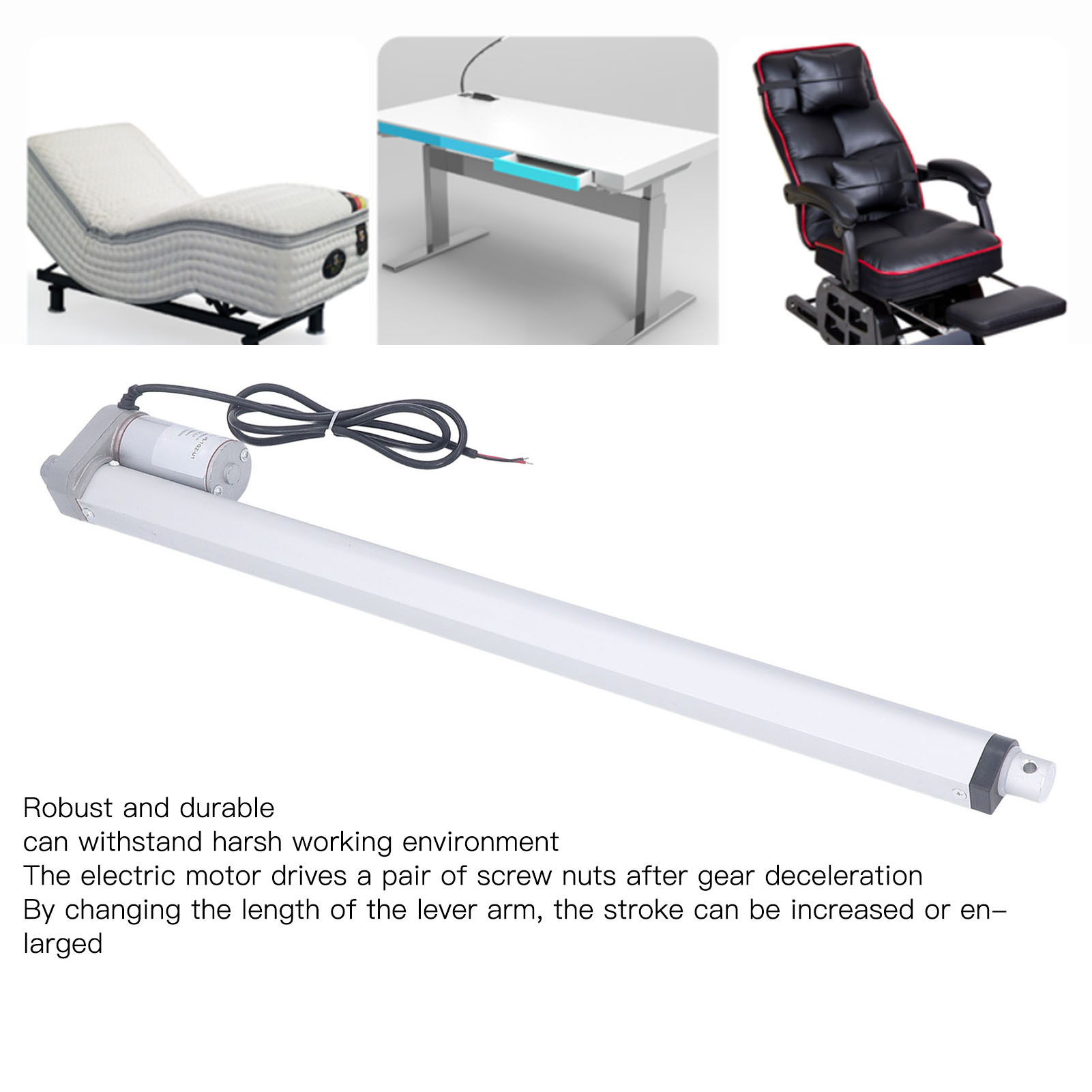 24-v-linearantrieb, 500 Mm Hub, 750 N Schubkraft, Schutzart Ip65, Weiß, Für Massagesessel, Mit Fernbedienung Und Steuerung