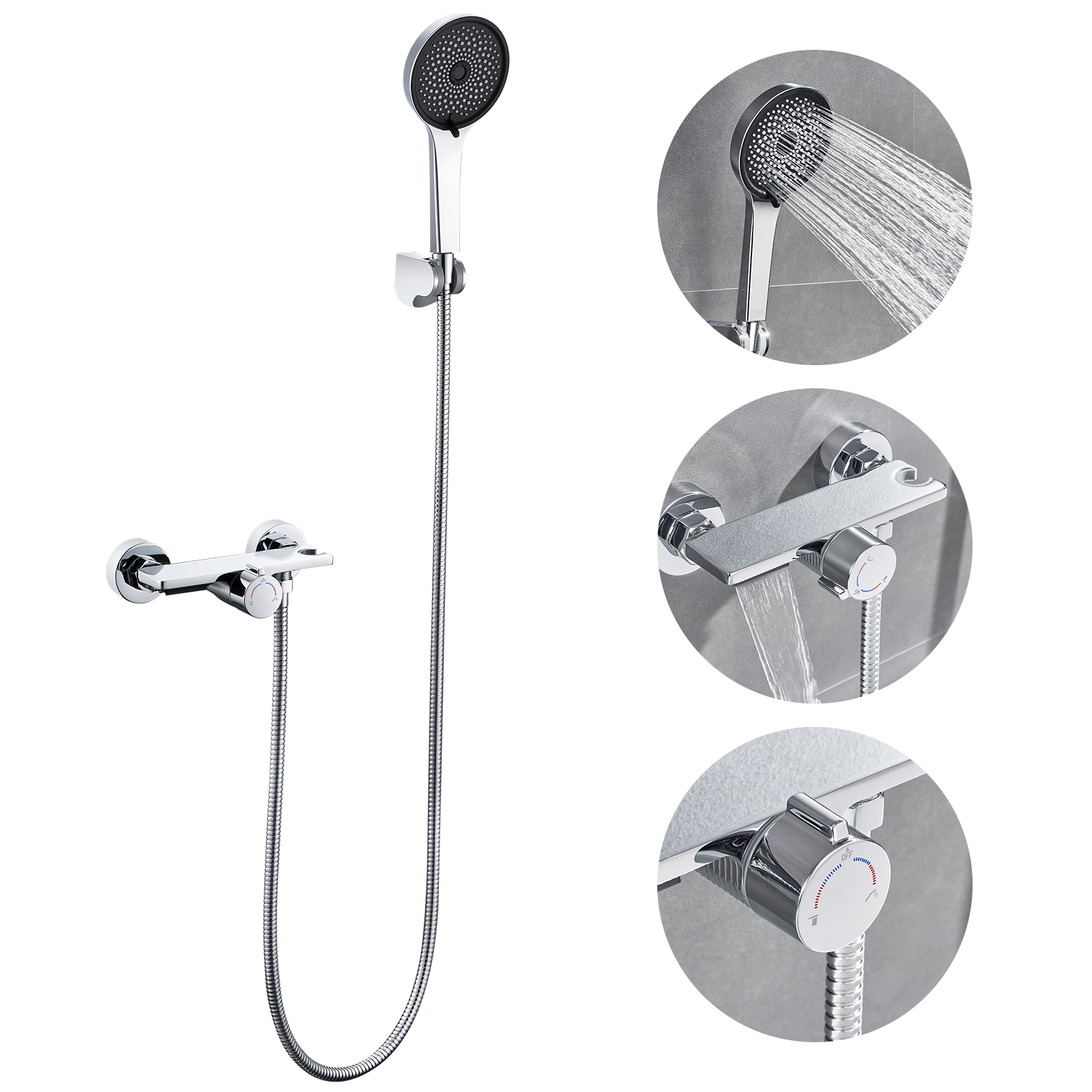 Auralum Max Duscharmatur Wasserfall Wasserhahn Badewannenarmatur Wasserhahn Badewanne Mischbatterie Badewanne Mit Regal Und 5 Strahlarten Handbrause,chrom