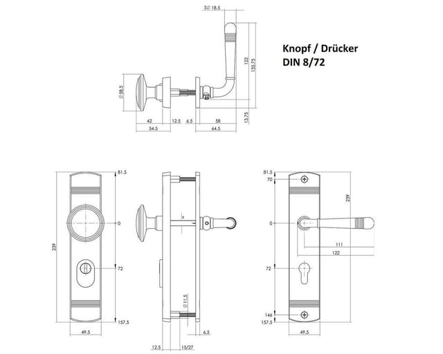 Ms Beschläge - Sicherheitsbeschlag Schutzbeschlag Nickel matt Knopf/Drücker 8/72