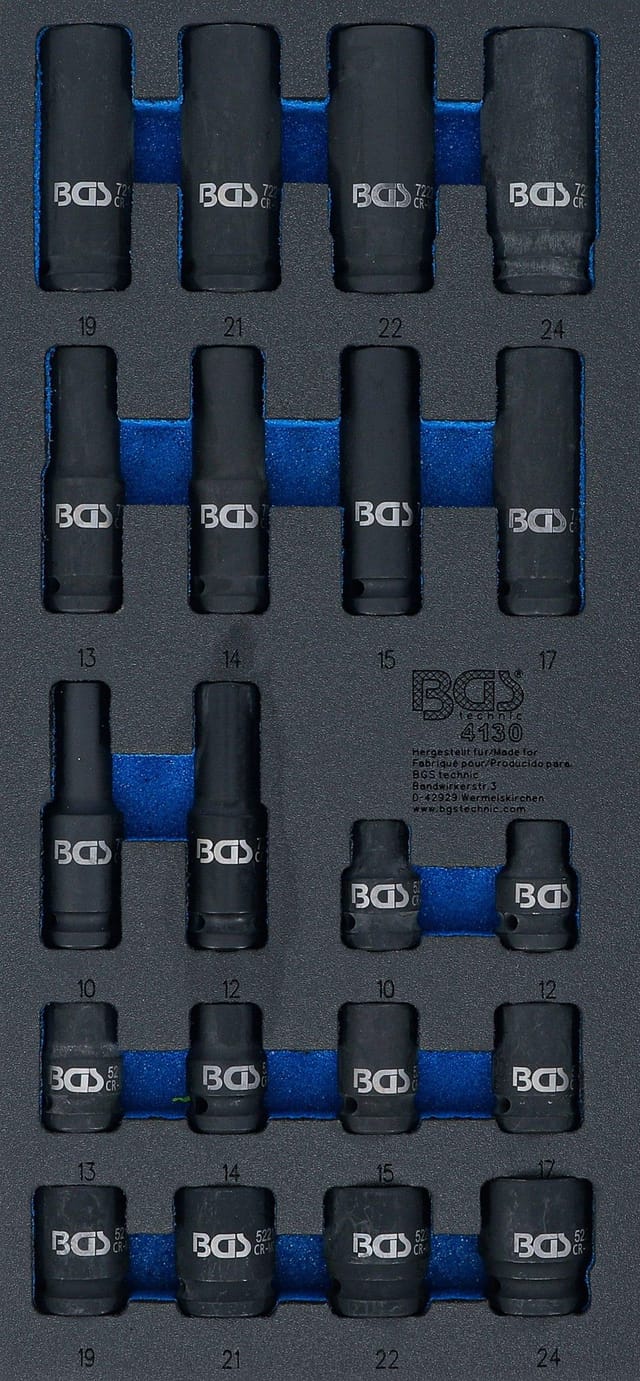 Bgs Technic - Werkstattwageneinlage 1/3: Kraft-Steckschlüssel-Einsätze Sechskant 12,5 mm (1/2') 10 - 24 mm 20-tlg.