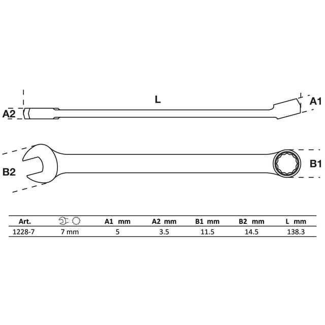 Maul-Ringschlüssel extra lang sw 7 mm