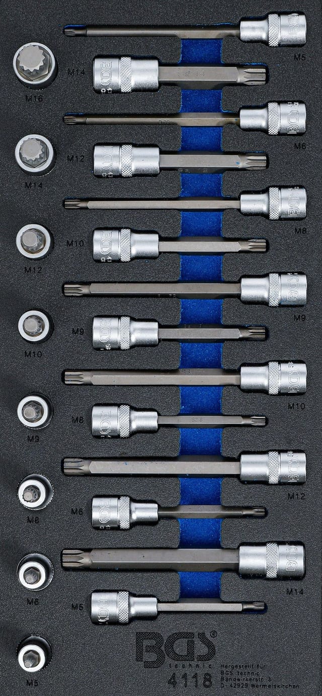 Bgs Technic - Werkstattwageneinlage 1/3: Bit-Einsatz-Satz Antrieb Innenvierkant 12,5 mm (1/2') Innenvielzahn (für xzn) 22-tlg.