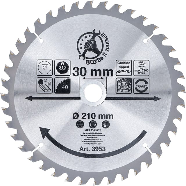 Bgs Technic - Hartmetall-Kreissägeblatt ø 210 x 30 x 2,6 mm 40 Zähne