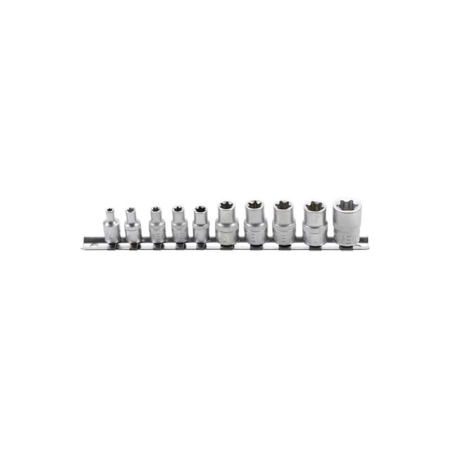 Steckschlüssel-Einsatz-Satz E-Profil Antrieb Innenvierkant 6,3 mm (1/4") / 10 mm (3/8") SW E4 - E16 10-tlg.