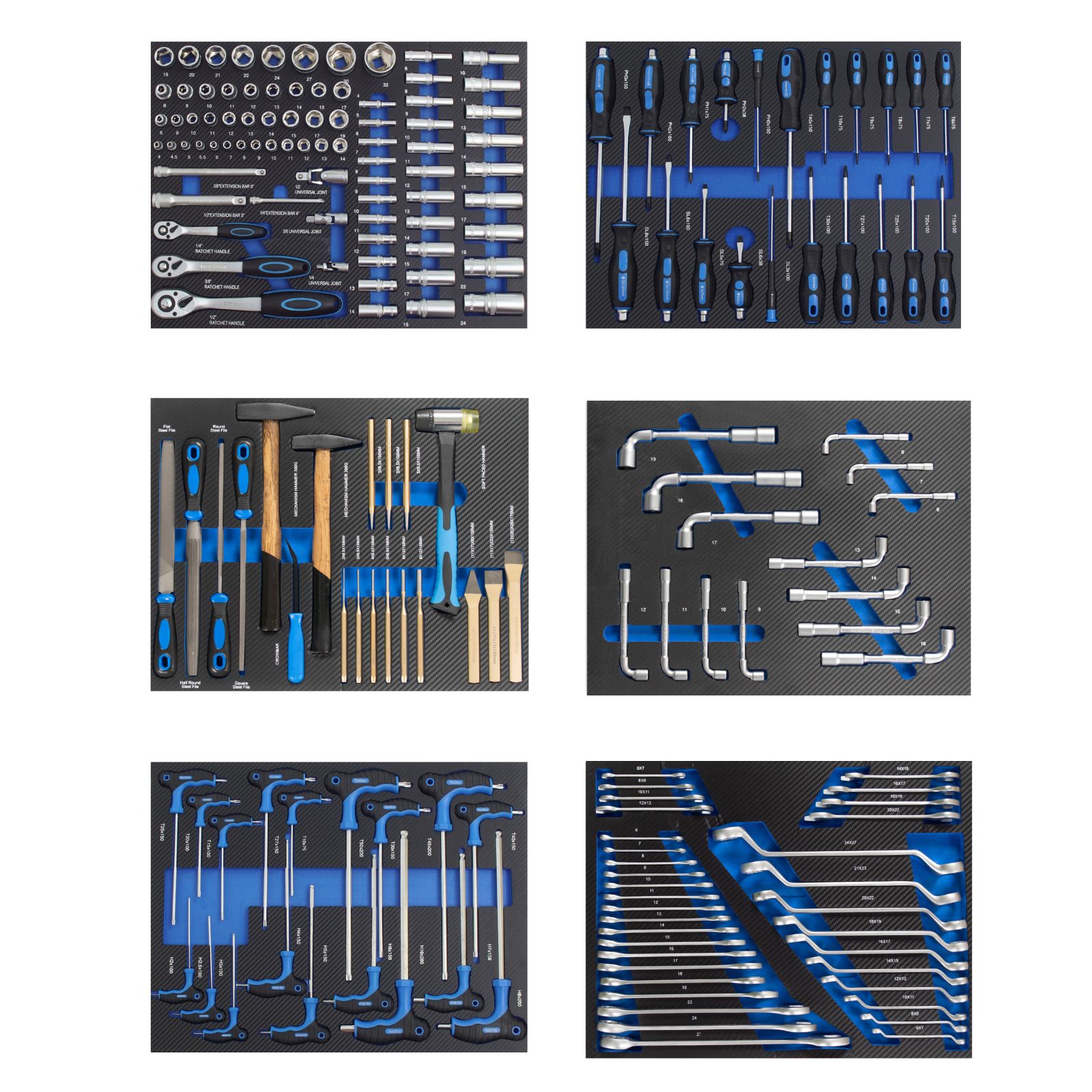 Profi Werkzeugeinlagen 520x400mm Für Werkstattwagen Chrom Vanadium Stahl Werkzeugset 188 Tlg. Blau