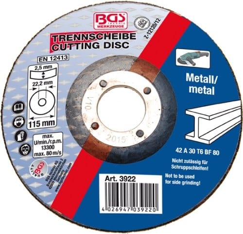 BGS Trennscheibe für Metall Ø 115 x 2,5 x 22,2 mm Typ 42 - 3922
