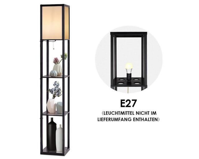Standleuchte Regal, Stehlampe Holz, Moderne Innenbeleuchtung mit 3-Ebenen, Bodenlampe fuer Wohnzimmer, Schlafzimmer 160x26x26cm - Costway