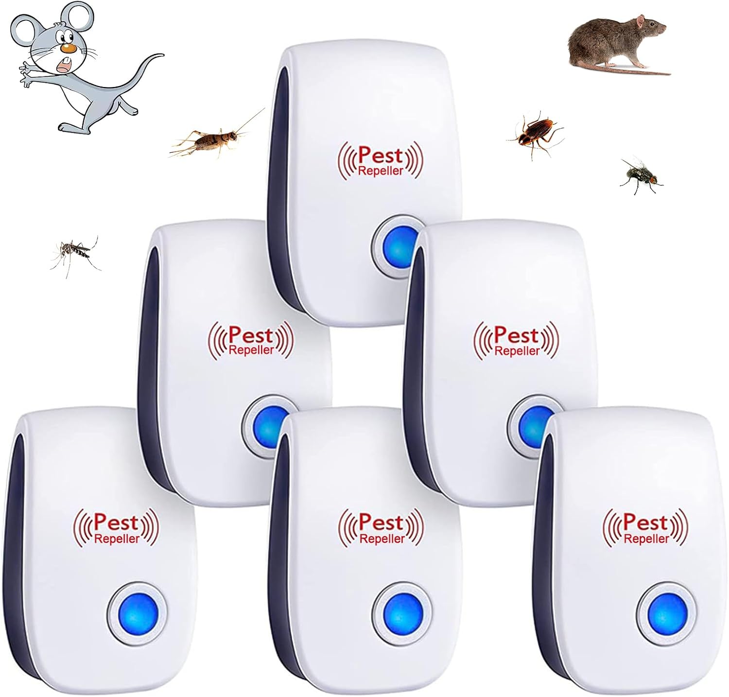 Flintronic 6er-pack Ultraschall-schädlingsbekämpfer, Für Den Innenbereich, Zur Bekämpfung Von Mücken, Mäusen, Kakerlaken, Nagetieren, Ameisen, Spinnen Und Insekten