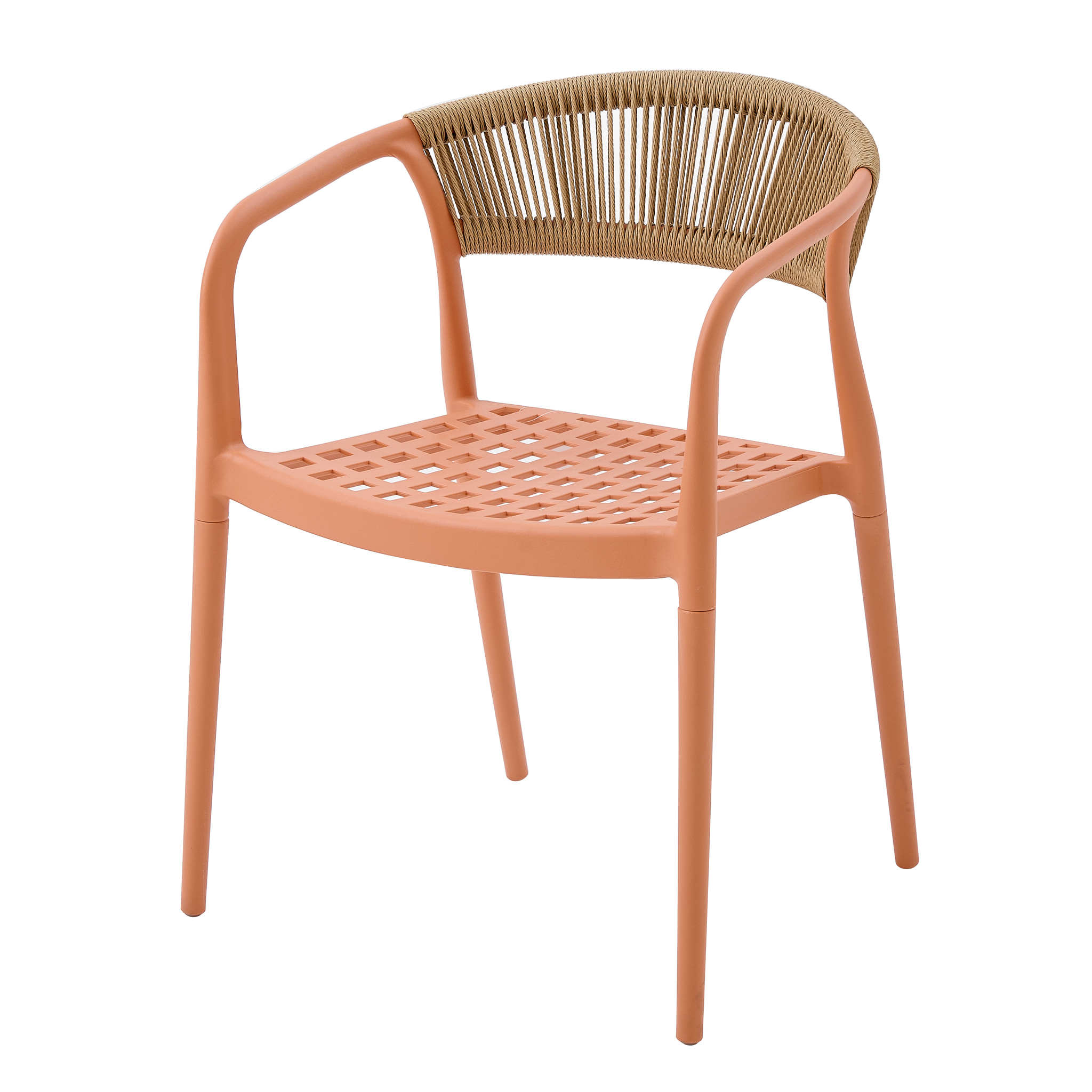 Gartenstuhl Solaro Uv-beständiges Pp & Handgeflochtene Seil-rückenlehne Orange 6er-set