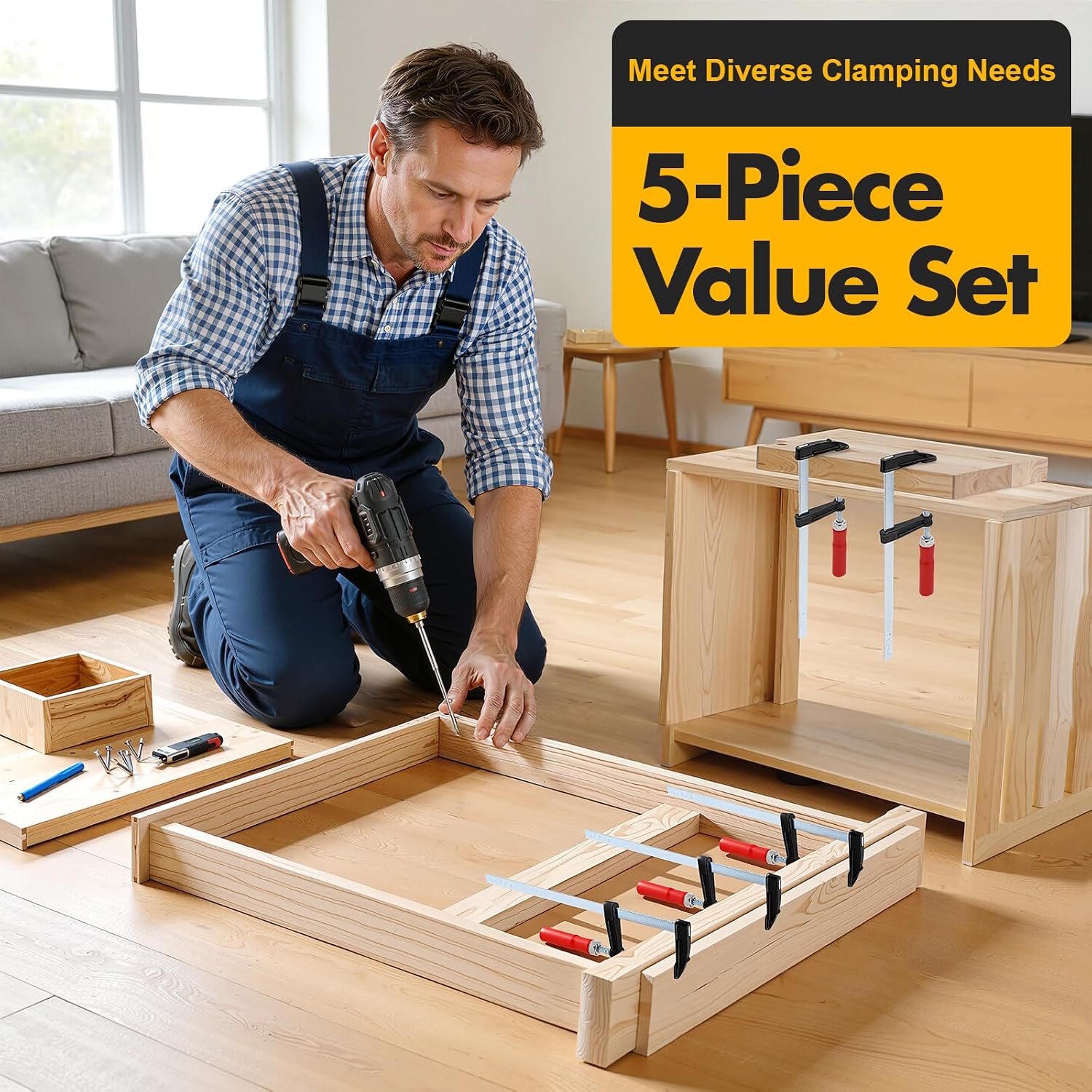 5 Stück Schraubzwingen-set, Profi Einhandzwingen, F-klemme, Spannwerkzeug, Zwingen Für Schweißarbeiten Und Holzbau, 5cm Klemmbreite, 25cm Klemmgröße