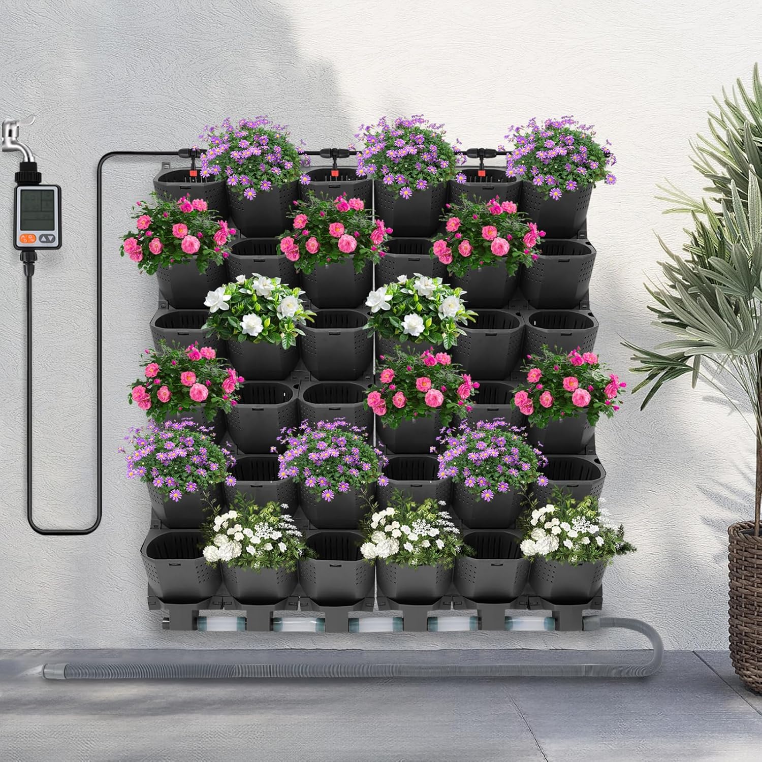 Hängende Pflanztaschen, Blumentöpfe Mit Automatischem Bewässerungssystem, 36 Taschen Stapelbarer Pflanzenwand-blumentopf, Vertikaler Garten Pflanzenwand Für Garten Innenhof Balkon Schwarz