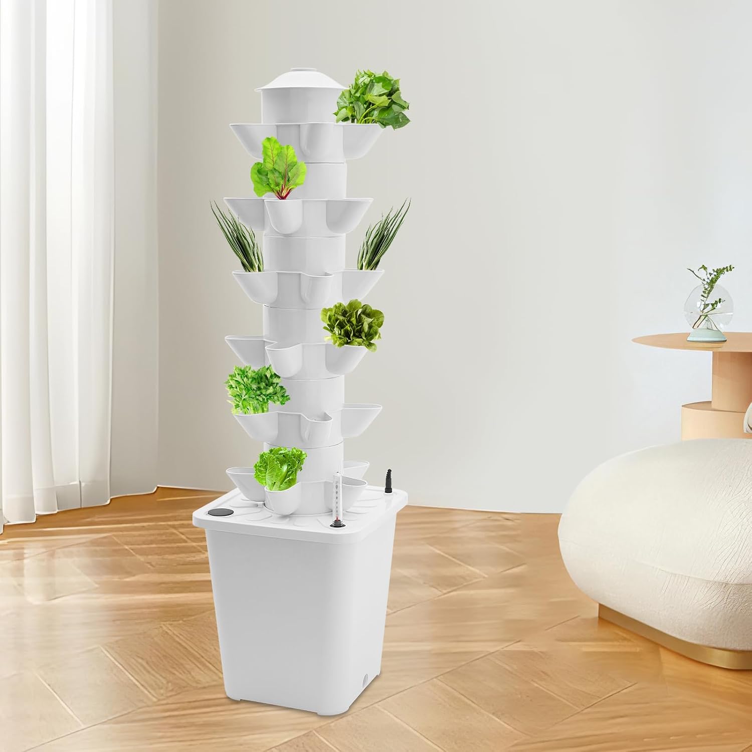 Hydroponic Tower 30 Pods Hydroponic System 6 Etagen Mit 10l-wassertank Wasserstandsanzeiger Pflanzturm Hydro Grow System Hydrokultur Anbausystem Bewässerung Selbstbewässerung Netztöpfen Weiß