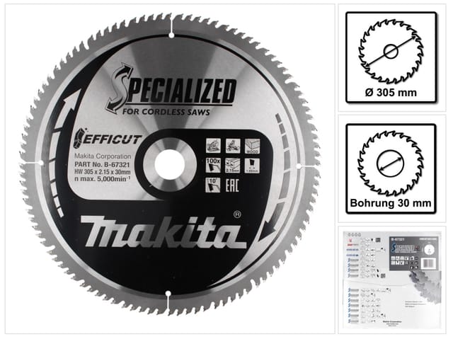 Sägeblatt 305x2,15x30, 100Z efficut Holz - Makita