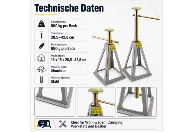 4 Alu Unterstellböcke Stützböcke Abstellböcke für Camping Wohnwagen Caravan Anhänger 3600Kg 3.6T - 900Kg pro Bock - Bituxx