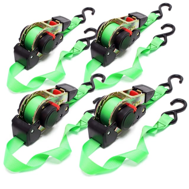 Wiltec - Set 4x Automatik Zurrgurt 320 daN Zuglast 3,5m x 25mm pes Spanngurt mit S-Haken selbstaufrollend, ideal für Autotransport