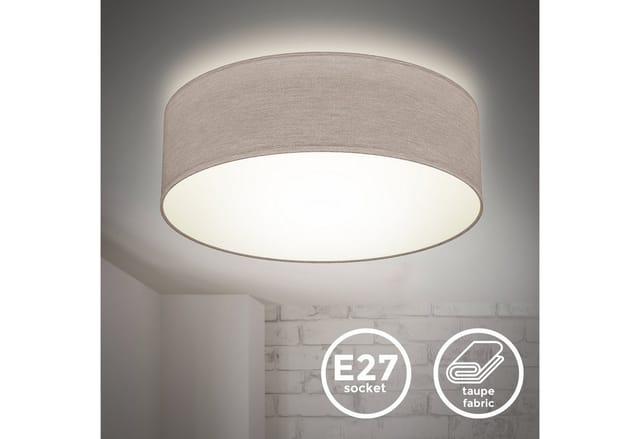 B.k.licht - Deckenleuchte Ø30 cm - Stoffschirm, E27 Fassung, 1-flammig, taupe