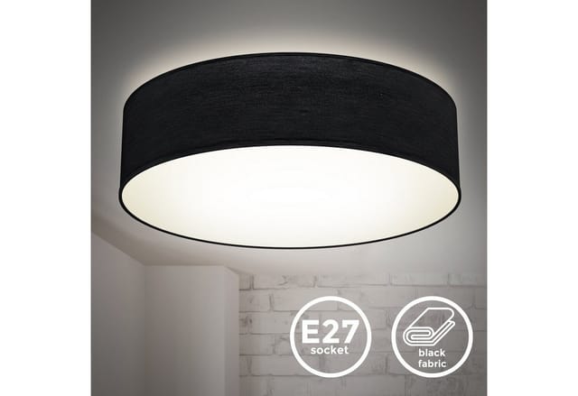 B.k.licht - Deckenleuchte Ø38 cm - Stoffschirm, E27 Fassung, 2-flammig, schwarz
