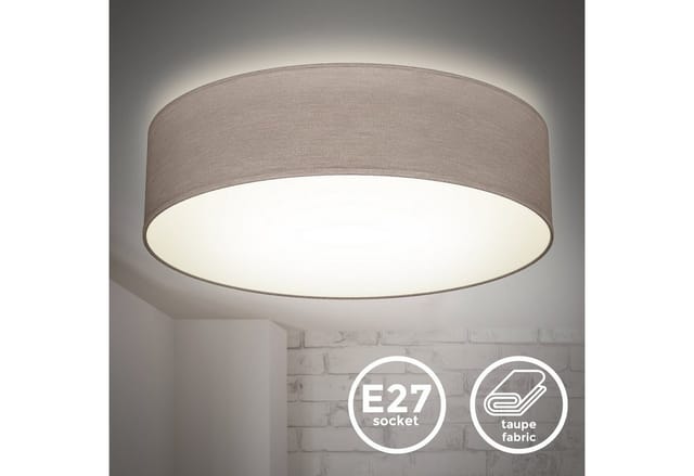 B.k.licht - Deckenleuchte Ø38 cm - Stoffschirm, E27 Fassung, 2-flammig, taupe