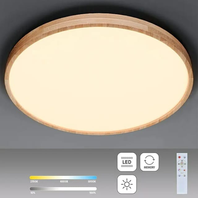 Led Holz Design Decken Leuchte Tageslicht Wohn Zimmer Fernbedienung Lampe dimmbar Globo 41745-60