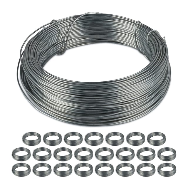 24 x Bindedraht, rostfrei für Garten, verzinker Stahl, dünner Basteldraht, Stahldraht je 50 m lang, D: 1 mm, silber