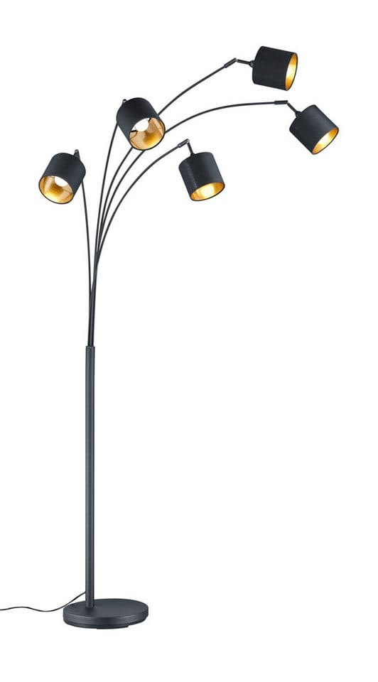 Stehleuchte tommy 5 flammig Metall Stoffschirm Schwarz Gold, Höhe 200cm
