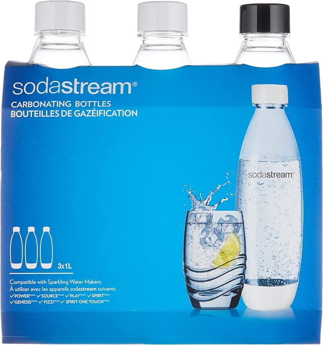 SodaStream Molten Flaschen für Source, Play, Power, Spirit, Fizzi und Genesis Carbonator, 1 Liter, 3er-Pack of 3 (3 x 1 L)