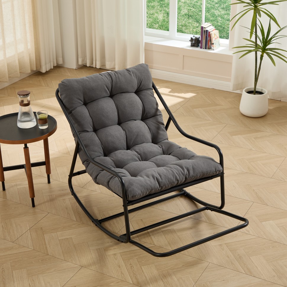 Schaukelstuhl Für Den Außenbereich – Gartenschaukelstuhl 75 X 116 X 82 Cm – Rocking Chair Mit Dickem Und Weichem Kissen – Grau Und Schwarz