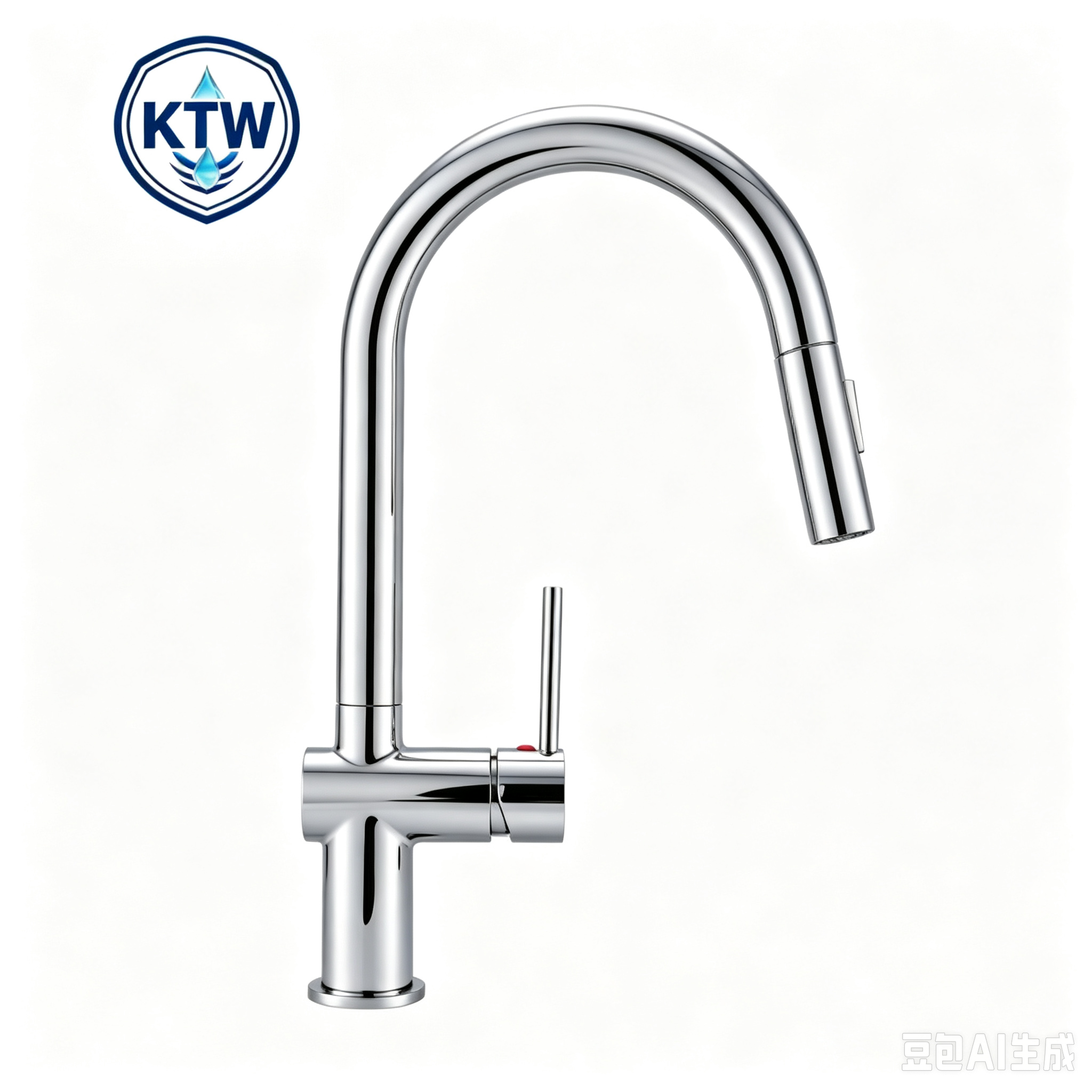 Ktw‑zugelassene Küchenarmatur Ausziehbar 360° Drehbar Hochdruck‑mischbatterie Schwanenhals Wasserhahn Zink‑messing Silber Chrom