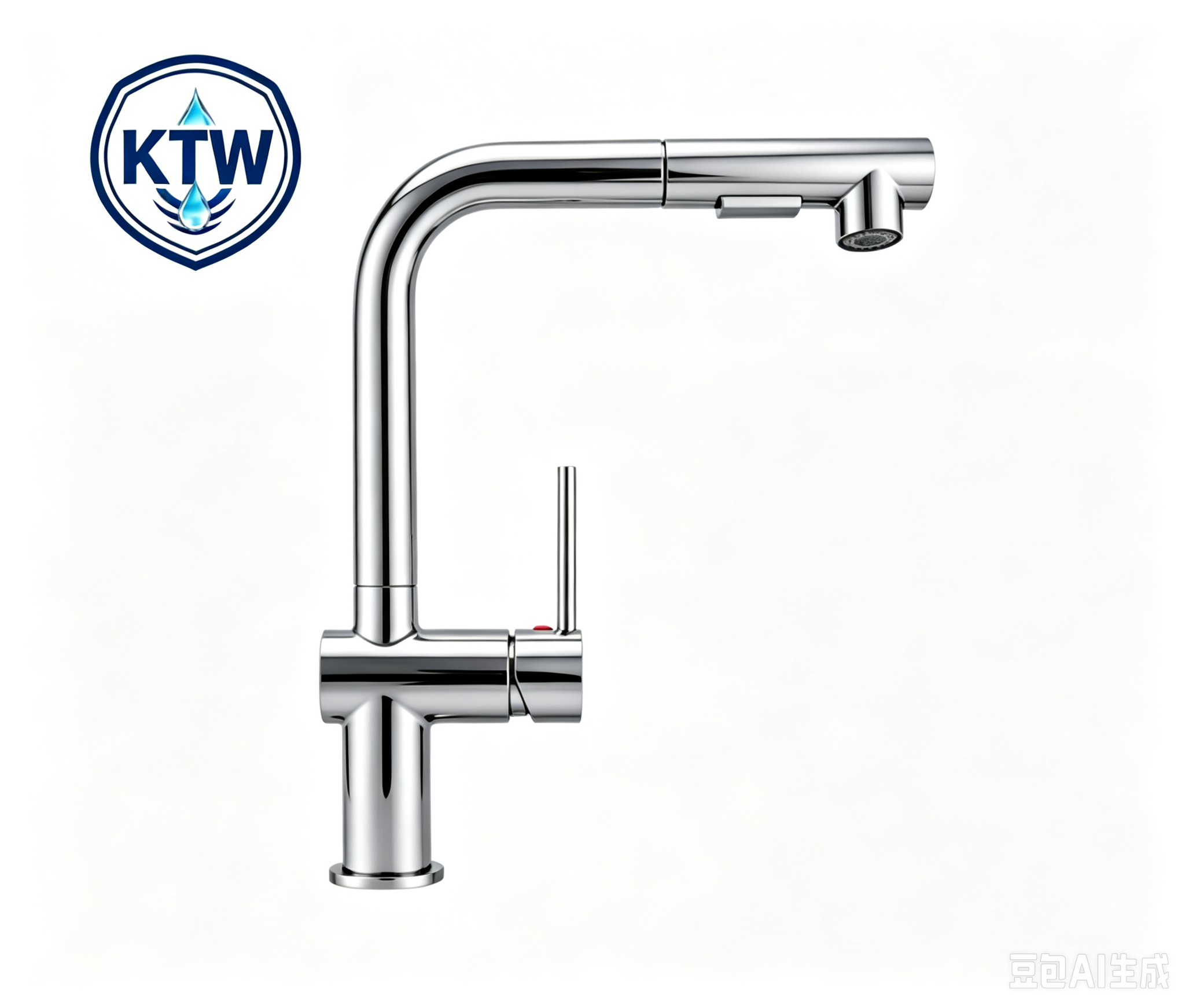 Ktw‑zugelassene Küchenarmatur Ausziehbar 360°drehbar Hochdruck‑mischbatterie L‑form Wasserhahn Zink‑messing Silber Chrom