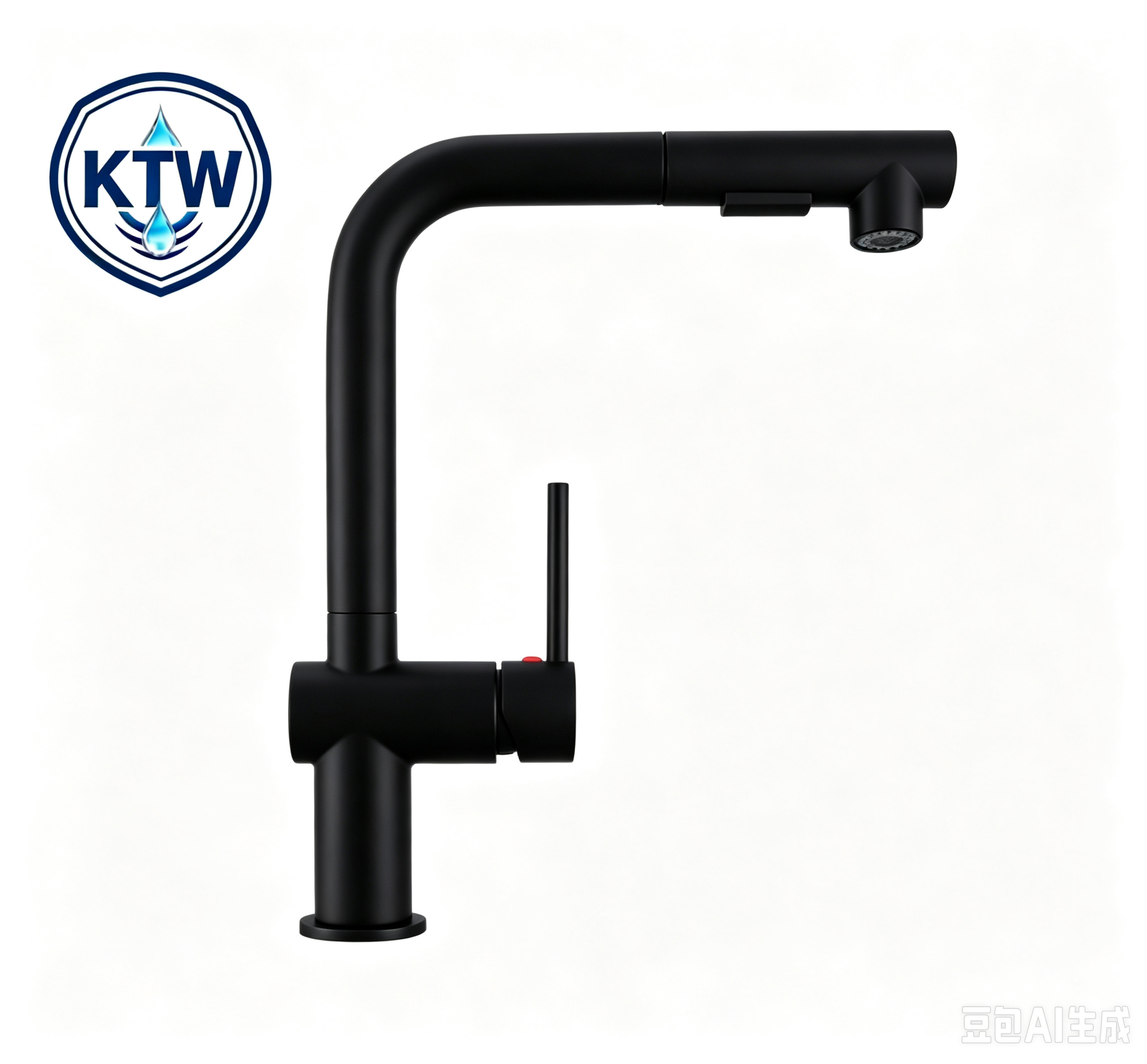 Ktw‑zugelassene Küchenarmatur Ausziehbar 360°drehbar Hochdruck‑mischbatterie L‑form Wasserhahn Zink‑messing Matt Schwarz