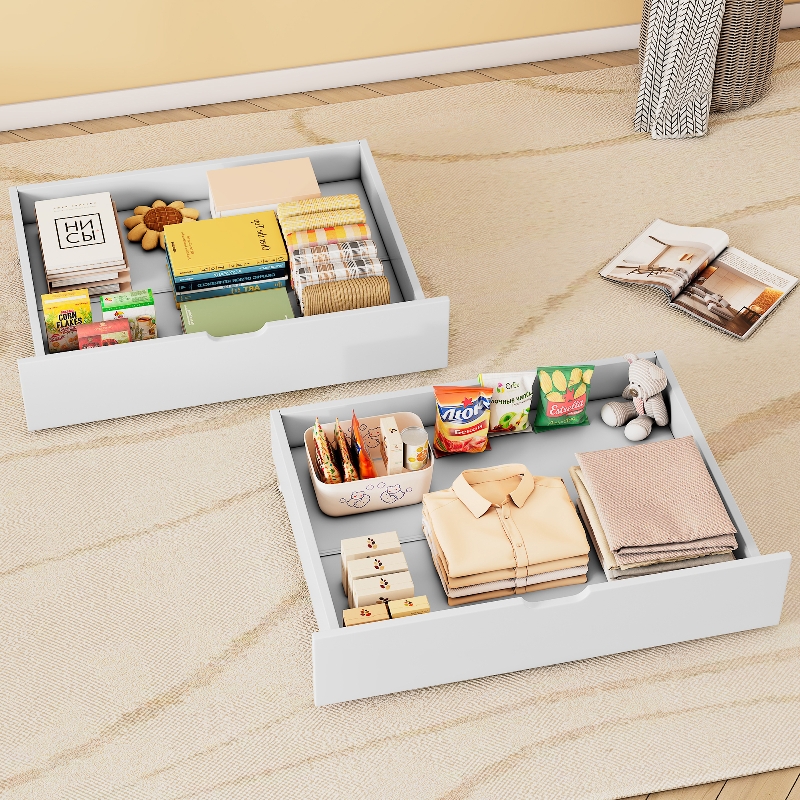 Bettschublade 2er Set Mit Bodenrollen Und Großzügigem Stauraum, Praktische Unterbettkommode Aus Mdf, Bettkasten Auf Rollen, 93x67x20 Cm, Weiß