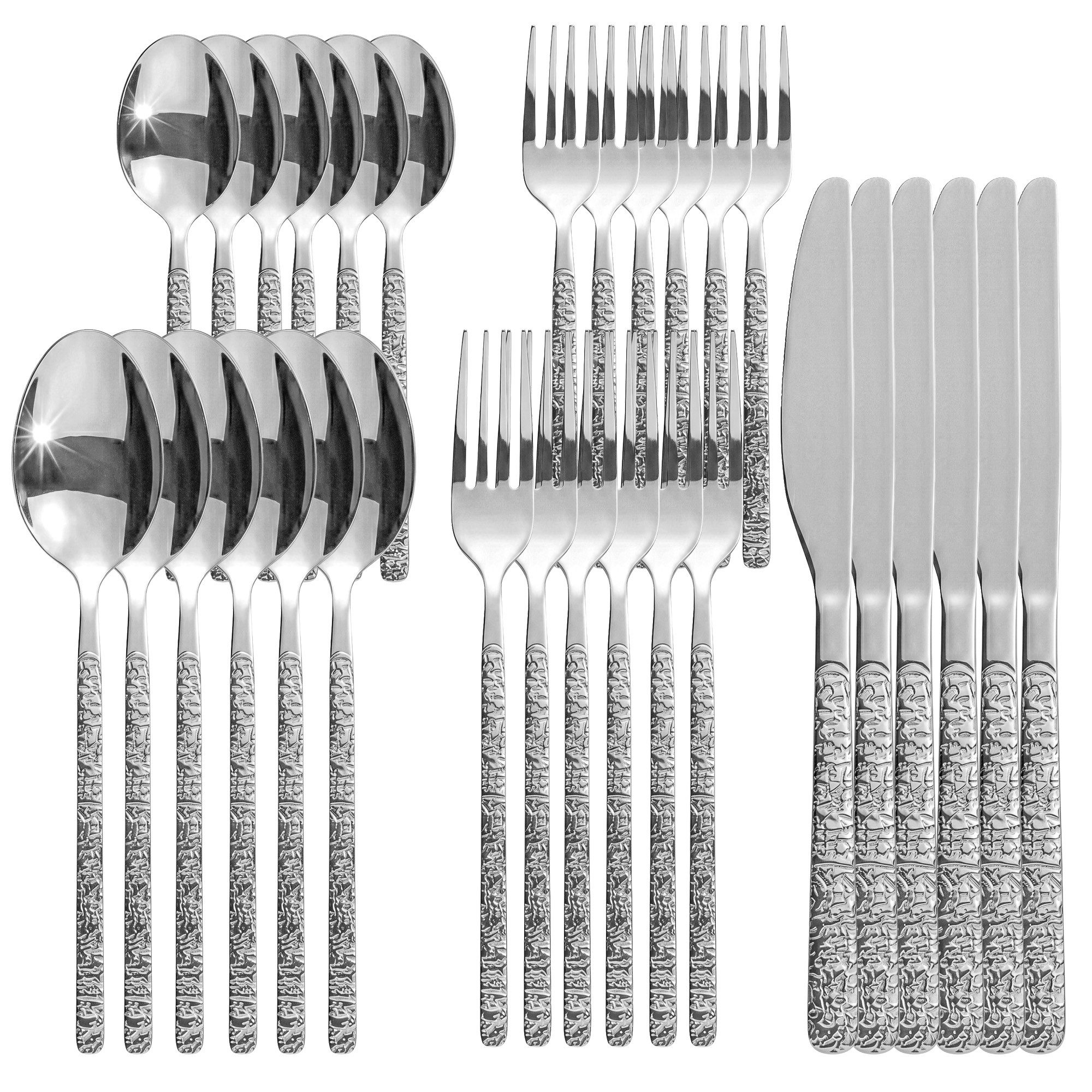 Roxlin Besteckset 30-teilig Stein Design – Edelstahl Tafelbesteck Für 6 Personen – Rostfrei, Kratzfest & Spülmaschinenfest – Erhältlich In Schwarz