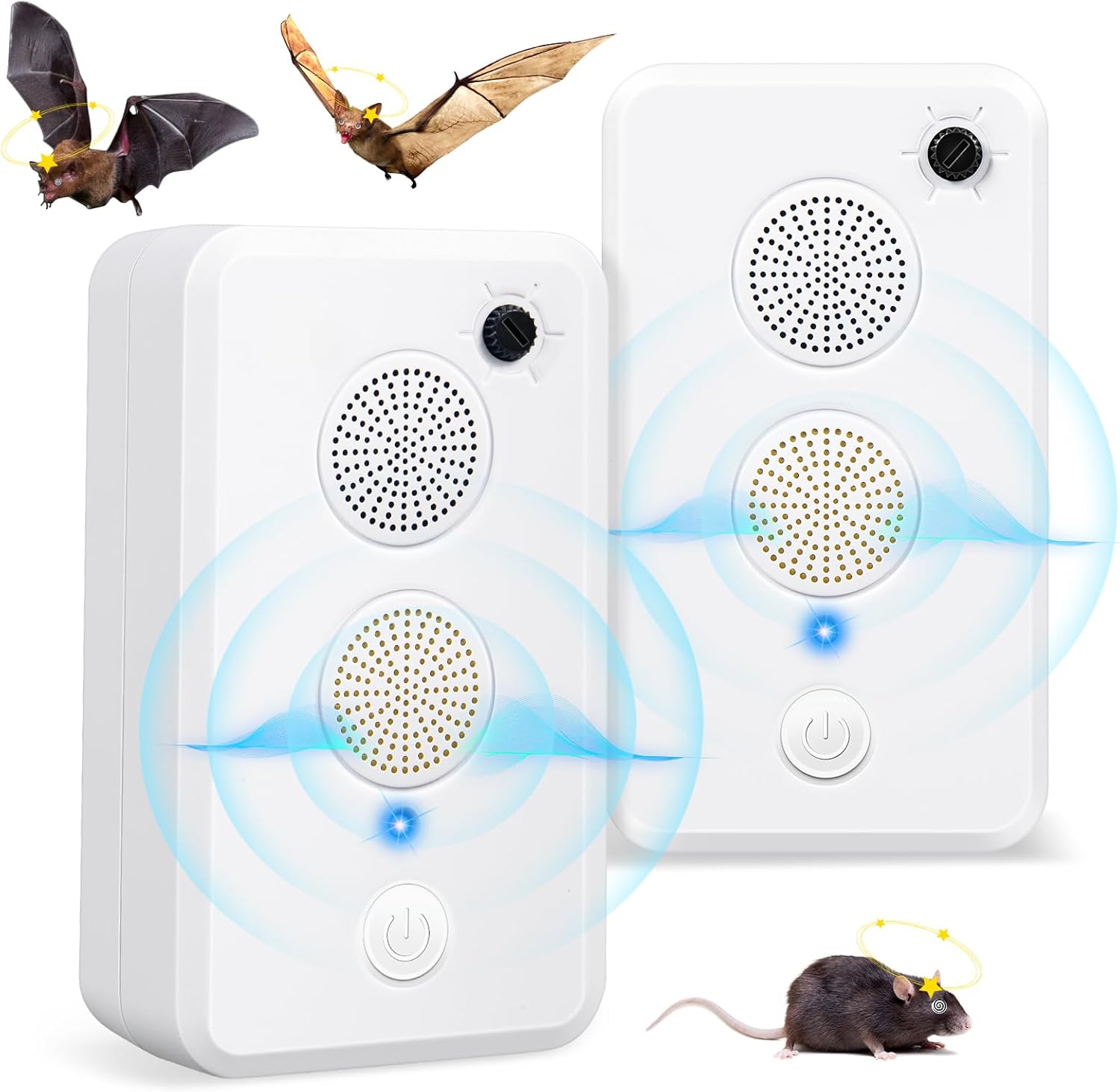 2er-pack Ultraschall-abwehrgeräte Gegen Fledermäuse, Ratten Und Mäuse Für Dachböden Und Terrassen – Hält Fledermäuse Und Nagetiere Fern – Wiederaufladbar, Für Den Innen- Und Außenbereich, Chemikalienf