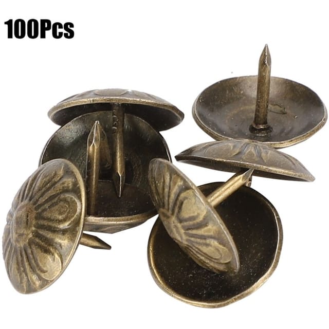 100 Stück 16x13mm Vintage-Nägel mit gewölbtem Kopf und Chrysanthemenmuster für Möbelrenovierung und feste Dekoration