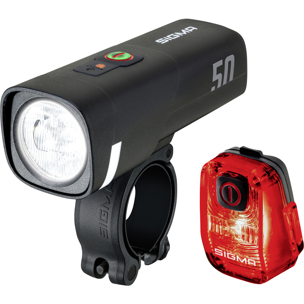 Sigma Fahrradbeleuchtung Set Aura 50 / Hiro 10 Set Akkubetriebenes Led-leuchtmittel Akkubetrieben Sc