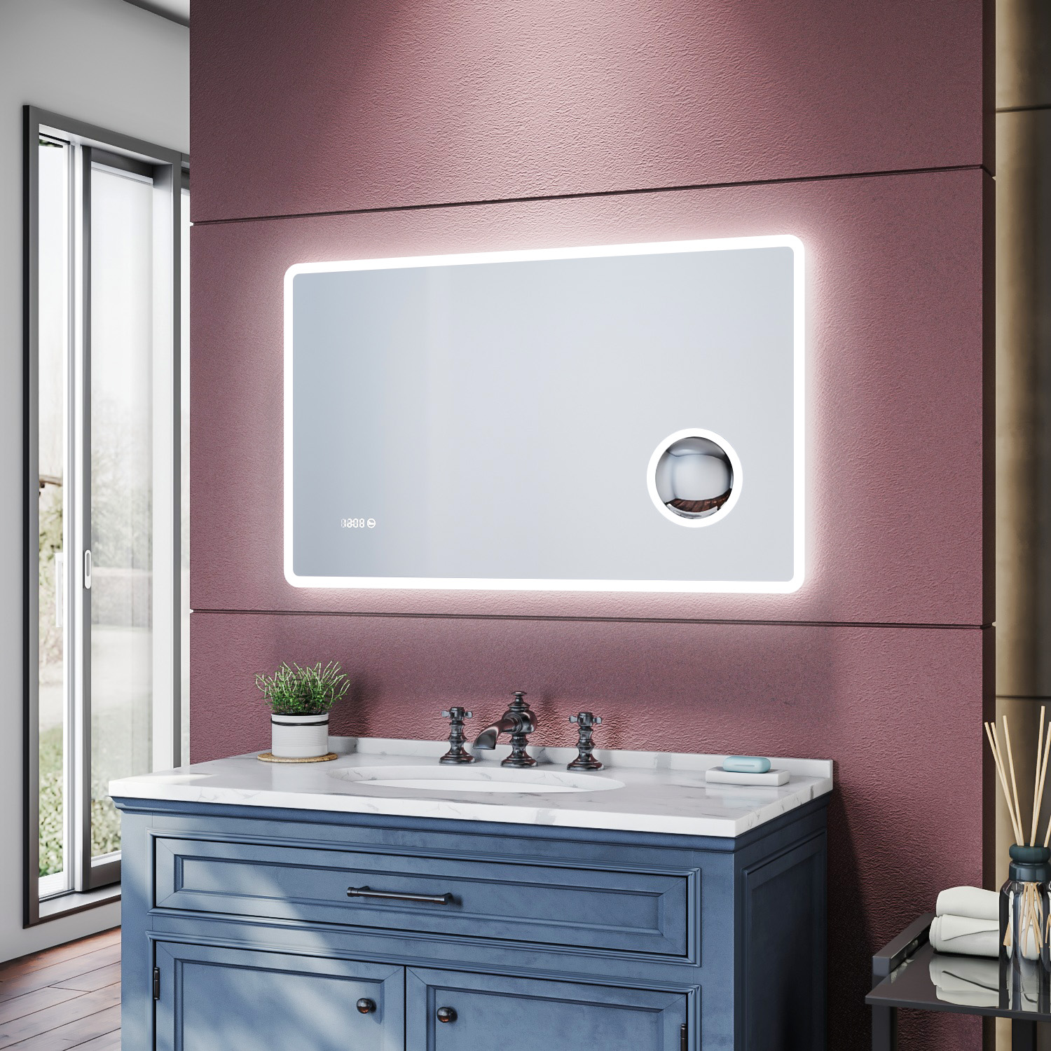 Sirhona - Badezimmerspiegel - Wandkosmetikspiegel - Spiegel Mit Led-beleuchtung - Antibeschlag Mit Led-beleuchtung - Mit Rasiersteckdose - Spiegel Mit 3-facher Vergrößerung - Kaltweiß 1000 X 600 X 40mm