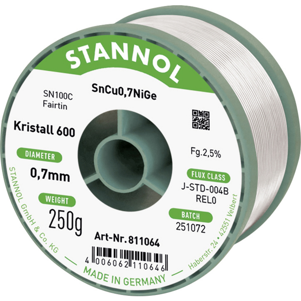 Stannol Lötdraht Kristall 600 Lötzinn, Bleifrei Bleifrei, Spule Rel0 250 G 0.7 Mm