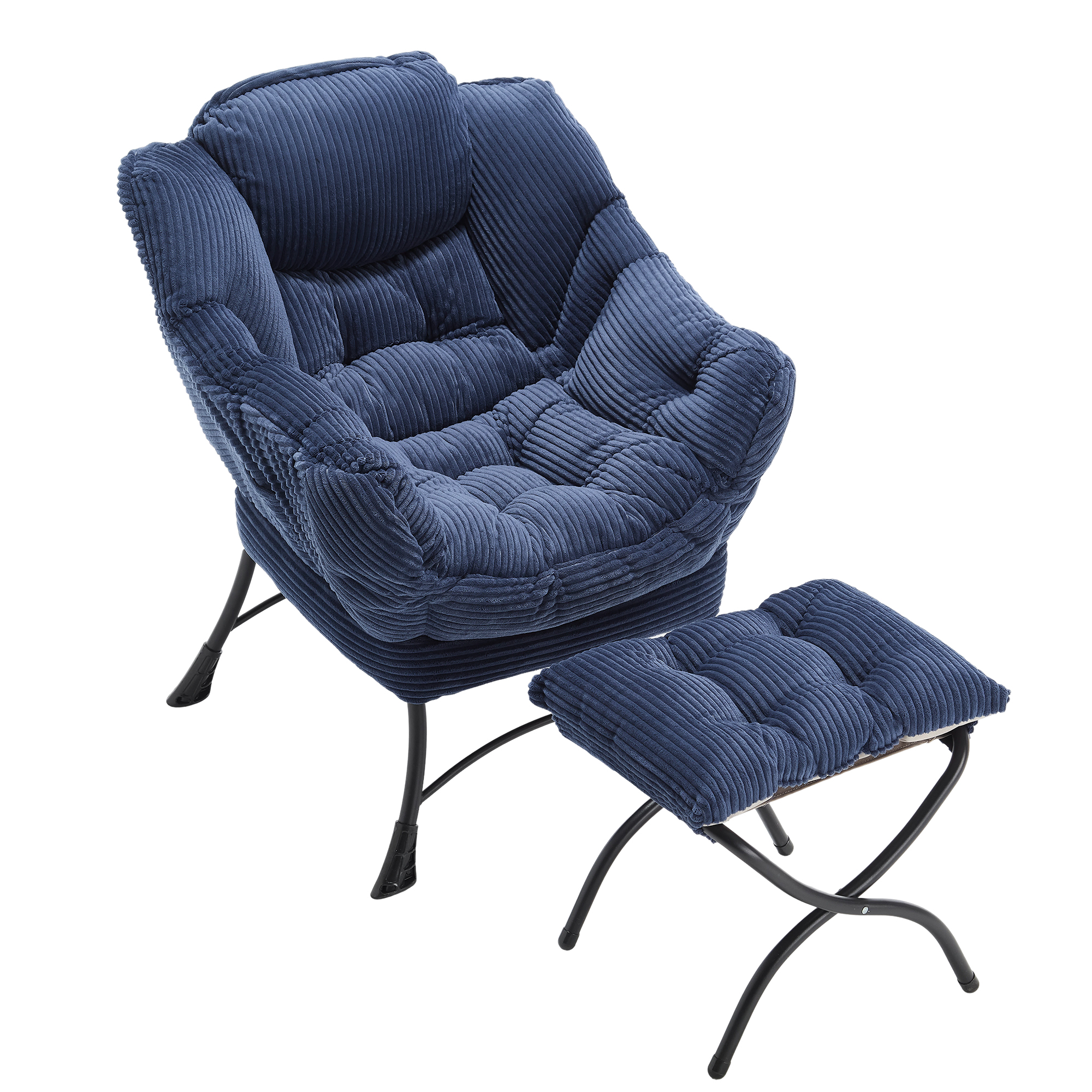 Entspannungs-set Für Draußen Mit 1 Sessel Und 1 Fußhocker, Mit Seitentasche, Aus Stahl Marineblau