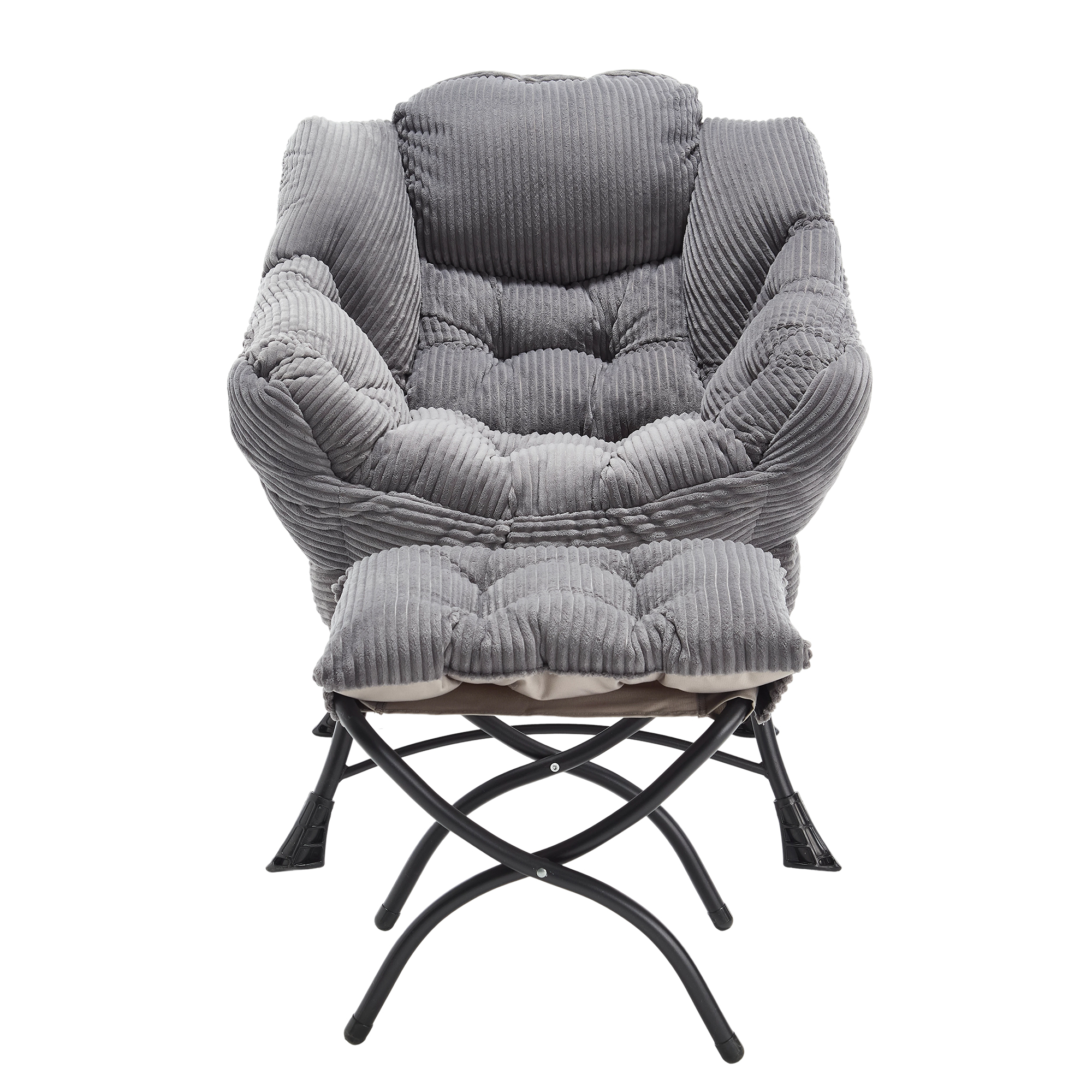 Entspannungsset Für Draußen Mit 1 Sessel Und 1 Hocker, Mit Seitentasche, Stahl Und Flanell, Grau